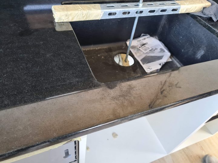 Measuring a sink opening in a stone worktop