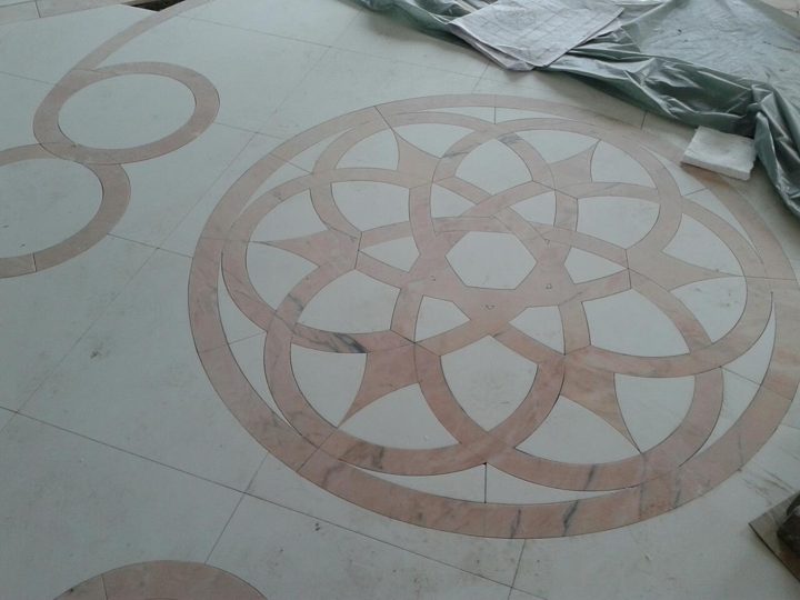 Stone flooring with a geometric composition