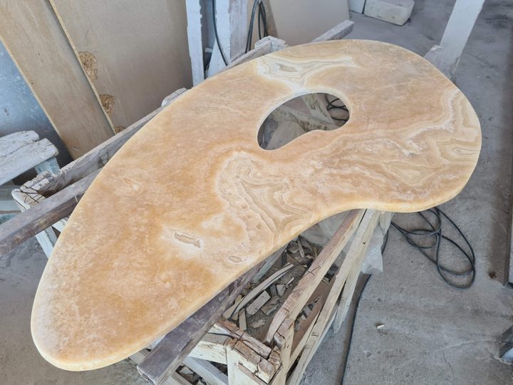 Bespoke stone worktop during fabrication